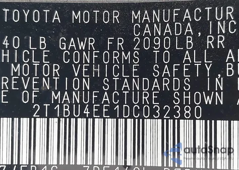 2013 Toyota Corolla Le from USA, damaged, VIN 2T1BU4EE1DC032380